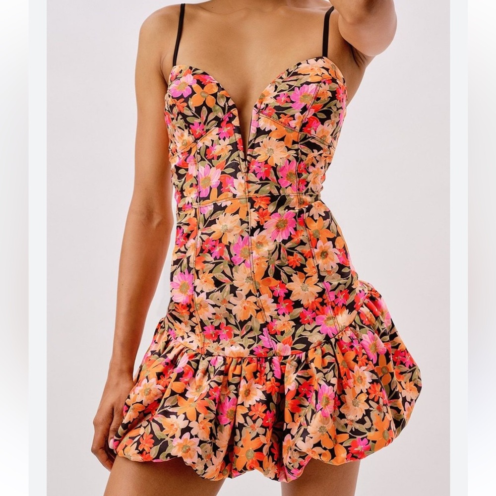 For Love and Lemons Sylvie Mini Dress- Floral Dress with Black Straps